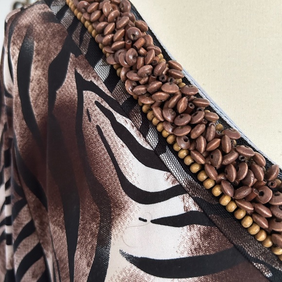 Beverly Drive Zebra Animal Print Shirt Tunic Brown Black Wood Beads SZ 3X - Picture 3 of 7